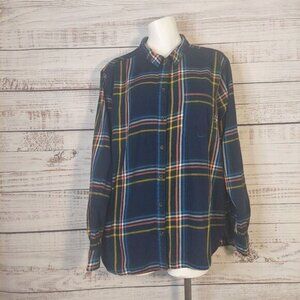 Old Navy Classic Flannel Women’s  XXL Navy Blue Plaid Button Up Shirt